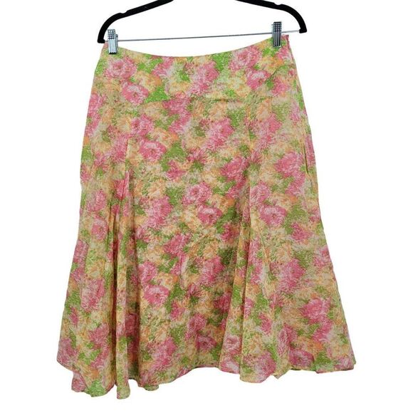 Jones New York Signature Skirt 8 Pink Pastel Floral Print A-Line Cotton Cottage - Picture 1 of 9